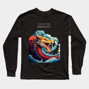 Chinese Dragon: Year of the Dragon, Chinese New Year on a dark (Knocked Out) background Long Sleeve T-Shirt